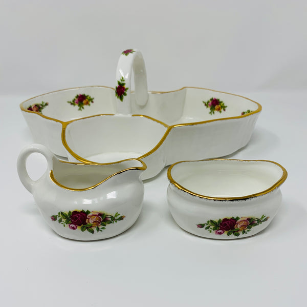 Royal Albert Strawberry Basket Set with Cream and Sugar Bowls